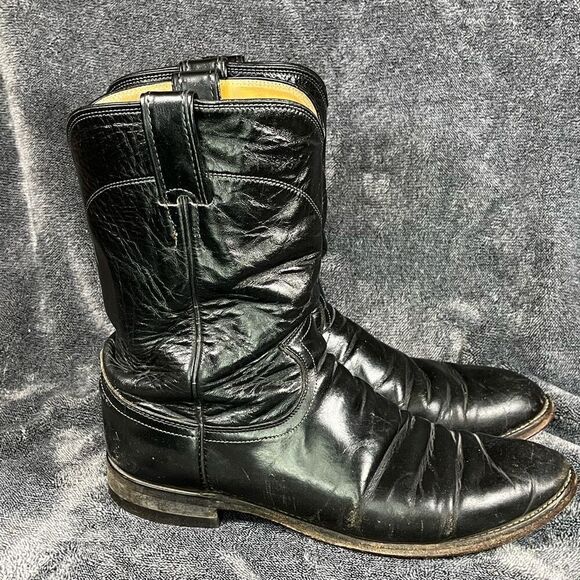 Justin Mens Roper Cowboy Boots  Size 8.5 Black Leather - Picture 3 of 7